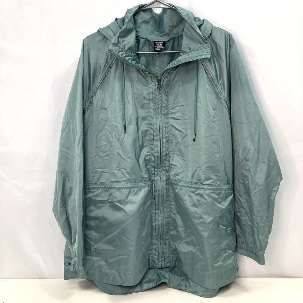 Avia Womens XXL(20) Hooded Windbreaker Zip Jacket Green Blue